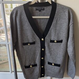 Central Park West Gray Cardigan with Black Trim